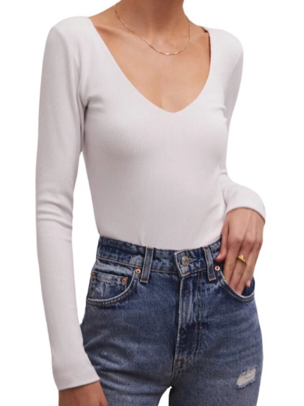 Z Supply Aden V-Neck Rib Top White Size S